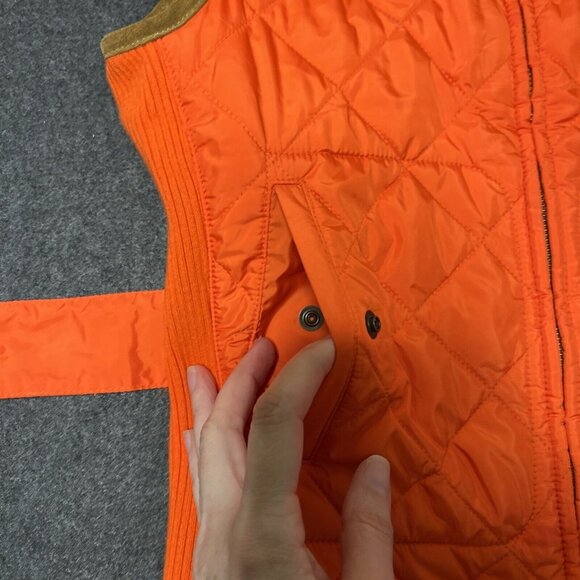 Ralph Lauren Sport Equestrian Crest Quilted Vest Orange Tan Suede Trim Womens SM - Picture 9 of 14